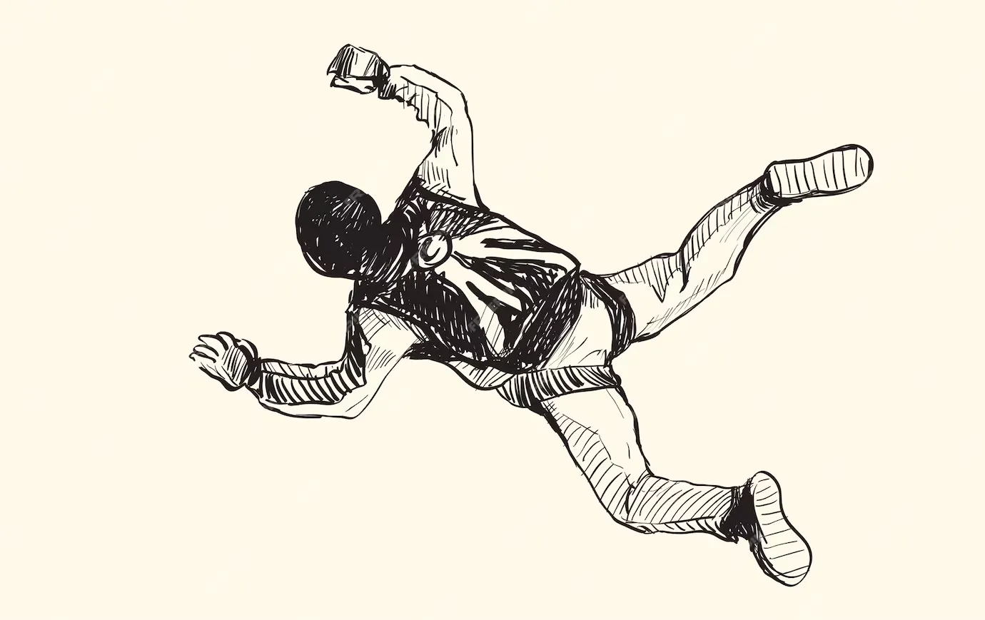 a pencil sketch style drawing of a man freefalling from a plane